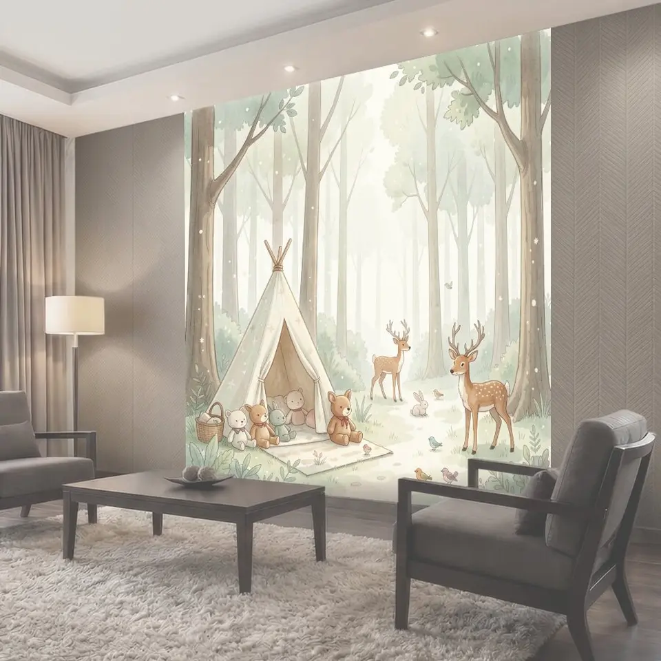 Фотообои Лесной лагерь с оленями и игрушками