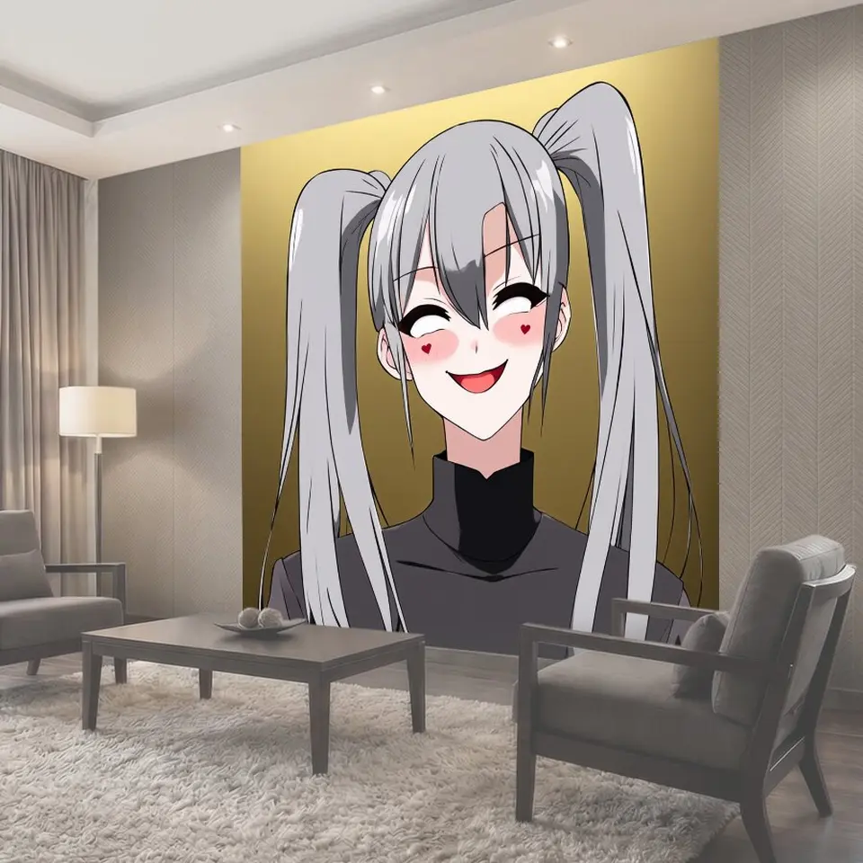 Фотообои Anime-style изображение девушки с длинными серыми волосами