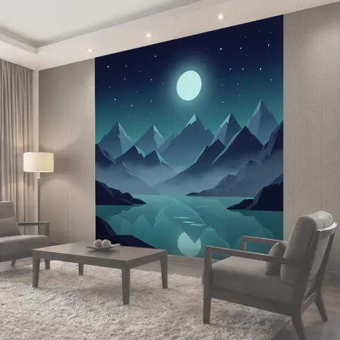 Фотообои Ночной пейзаж с лунным сиянием