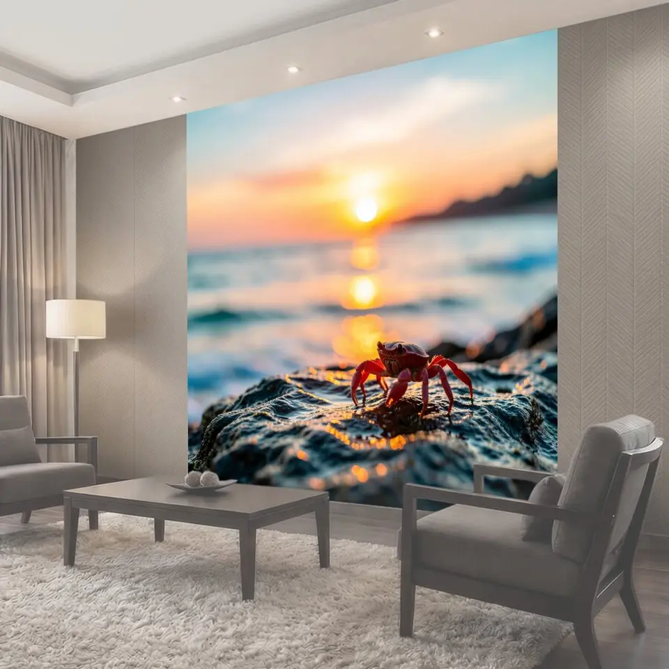 Фотообои Красный краб на прибрежном камне