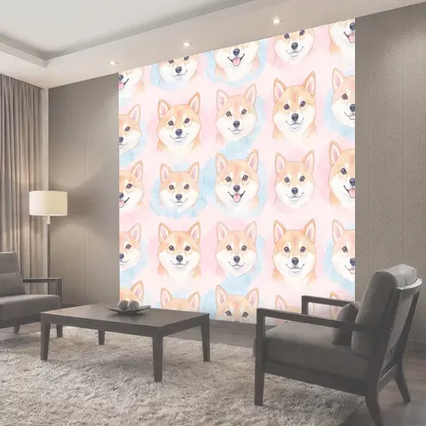 Фотообои Акварельные щенки корги на пастеле