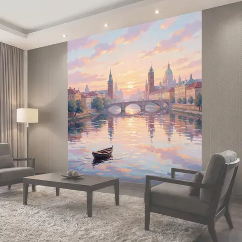Фотообои Старинный европейский город у реки