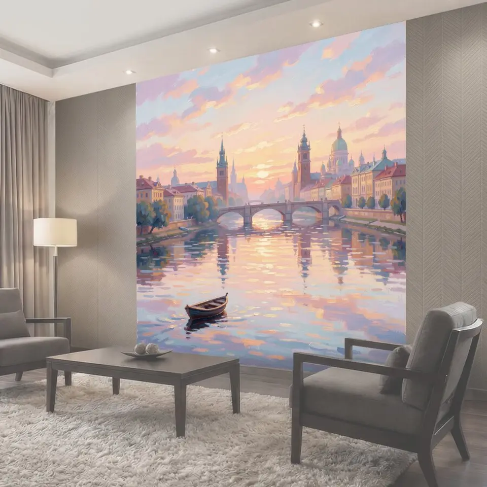Фотообои Старинный европейский город у реки