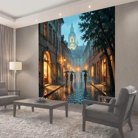 Фотообои Дождливый старинный европейский переулок