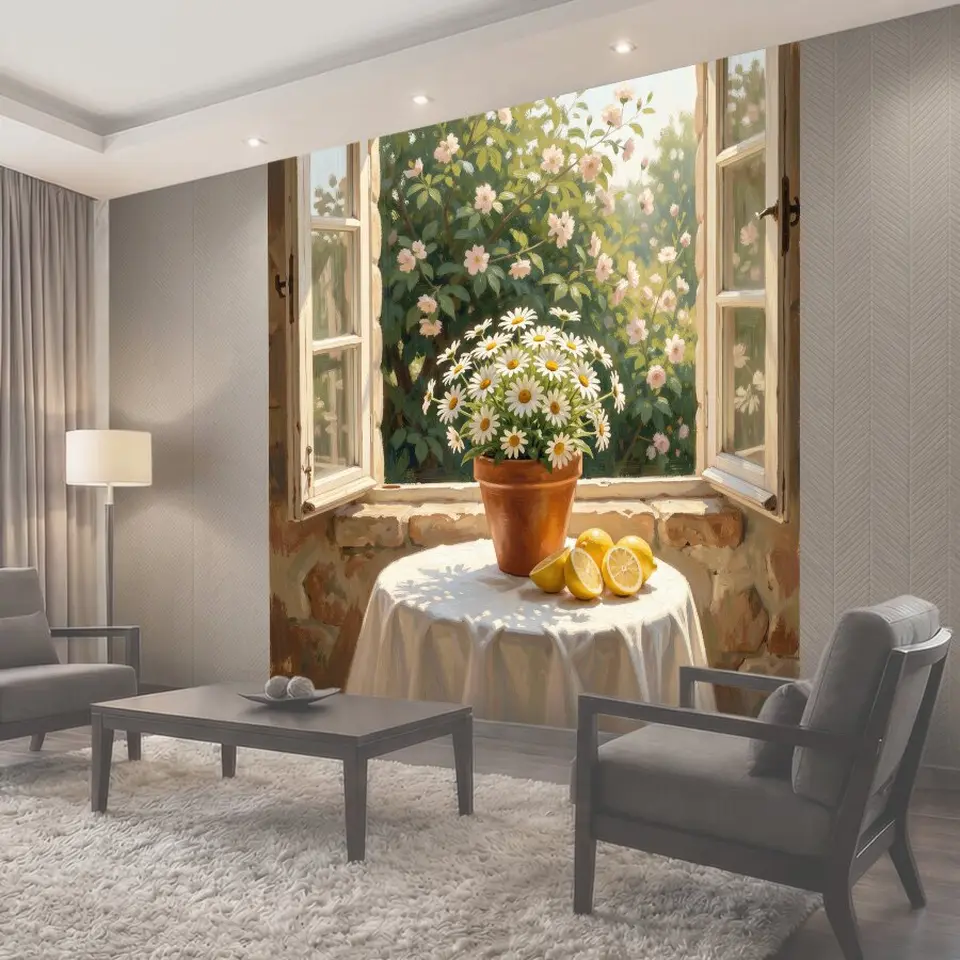 Фотообои Ромашки и лимоны у окна