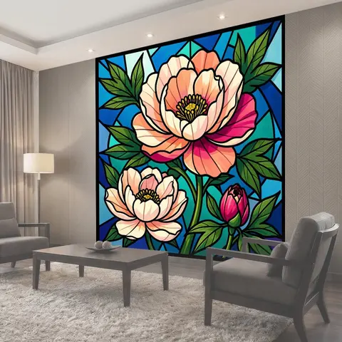 Фотообои Нежные пионы в витраже