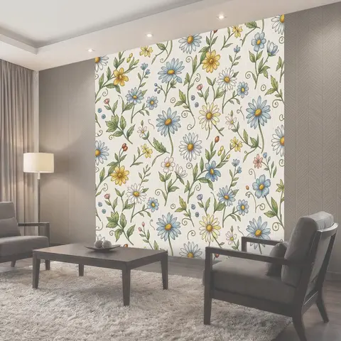 Фотообои Цветочный сад: ромашки и завитки