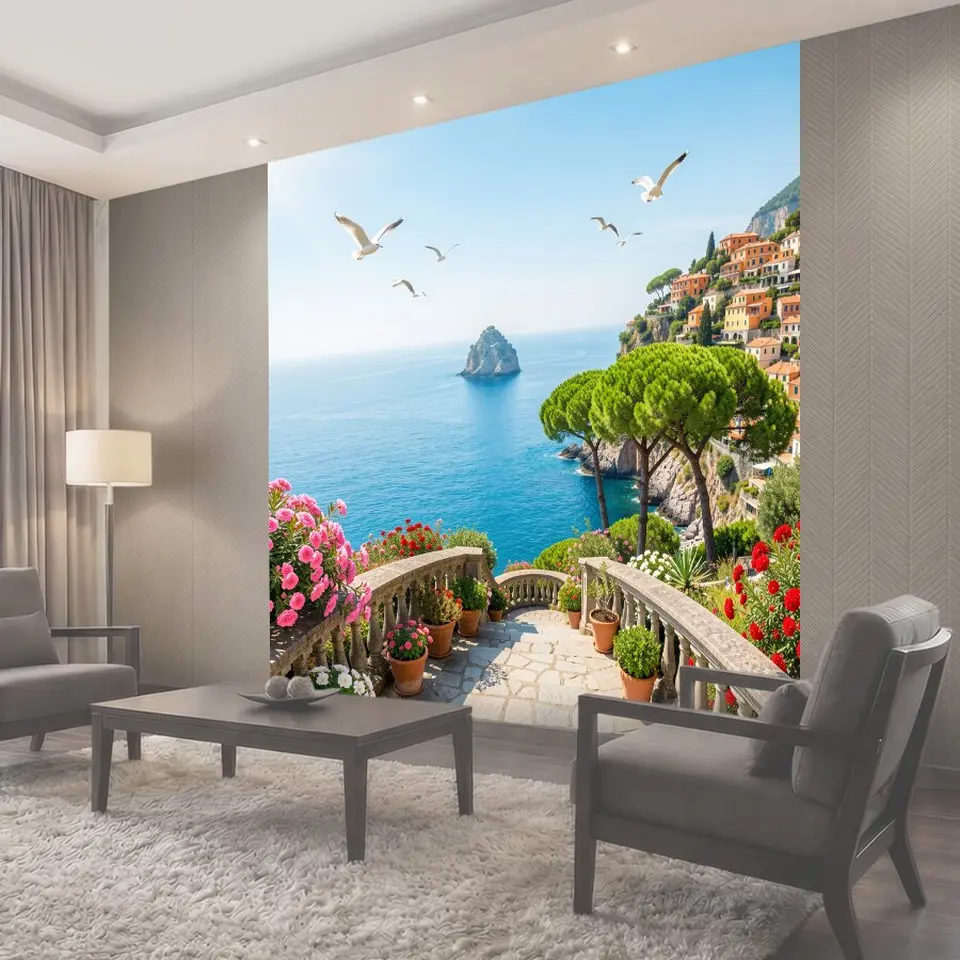 Фотообои Средиземноморский берег с чайками