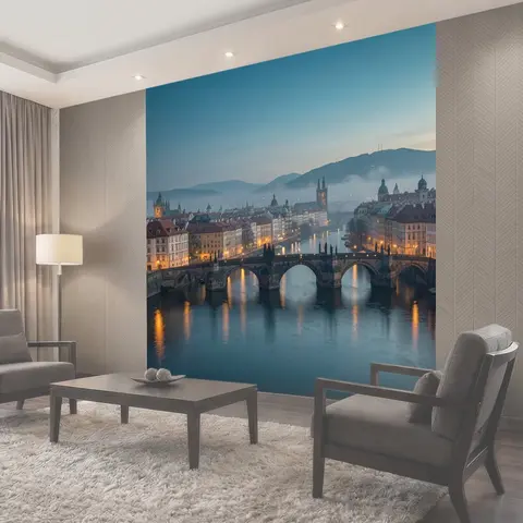 Фотообои Вечерний вид на мост в тумане