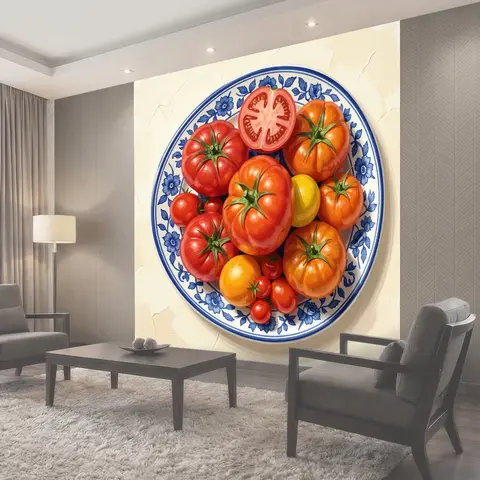 Фотообои Спелые томаты на тарелке
