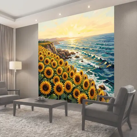 Фотообои Подсолнухи на морском утесе