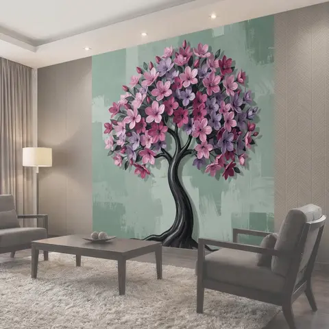 Фотообои Цветущее дерево на пастельном фоне