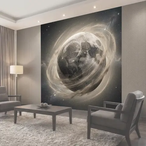 Фотообои Луна в светящемся космическом ореоле