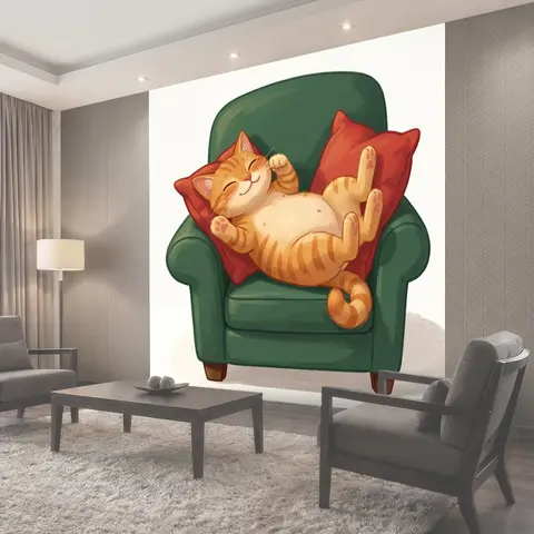 Фотообои Спящий рыжий кот на кресле