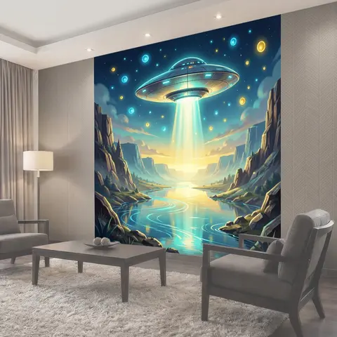 Фотообои Инопланетный корабль над каньоном