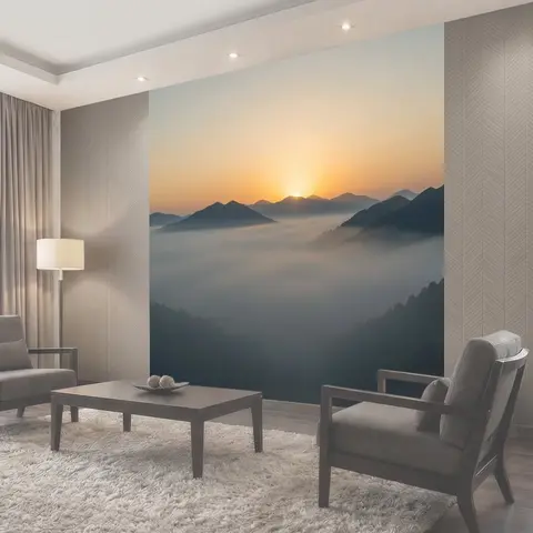 Фотообои Рассвет над туманными горами
