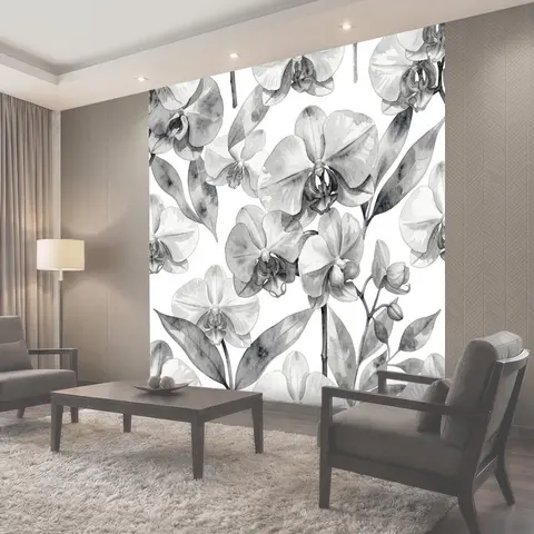Фотообои Акварельные серые орхидеи