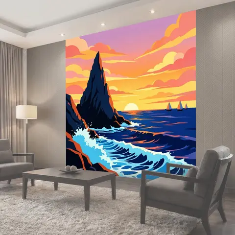 Фотообои Скалистый морской берег на закате