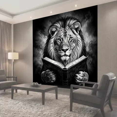 Фотообои Лев читает книгу в тьме