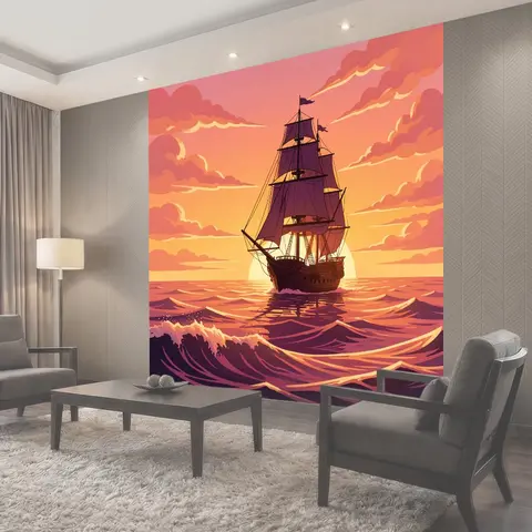 Фотообои Парусник на закатном море