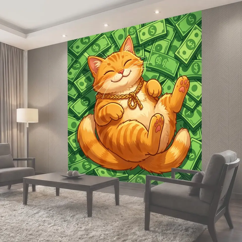 Фотообои Рыжий кот на деньгах