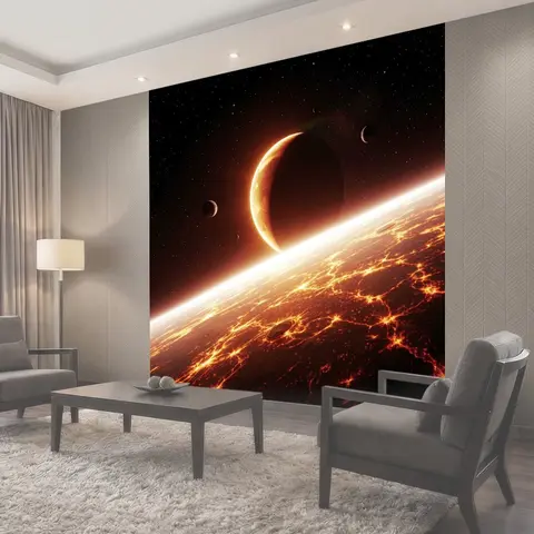 Фотообои Космическое затмение над лавой