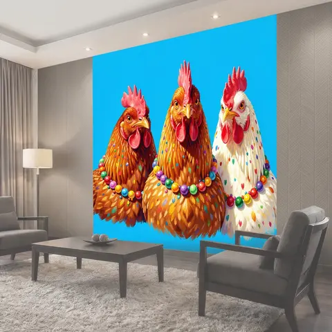Фотообои Три курицы в праздничных бусах