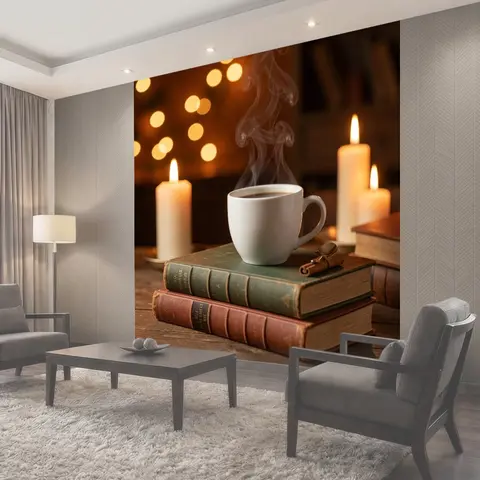Фотообои Парящий напиток на книгах