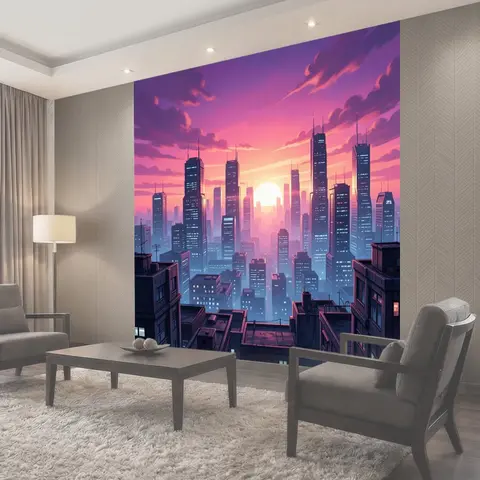 Фотообои Футуристический мегаполис на закате