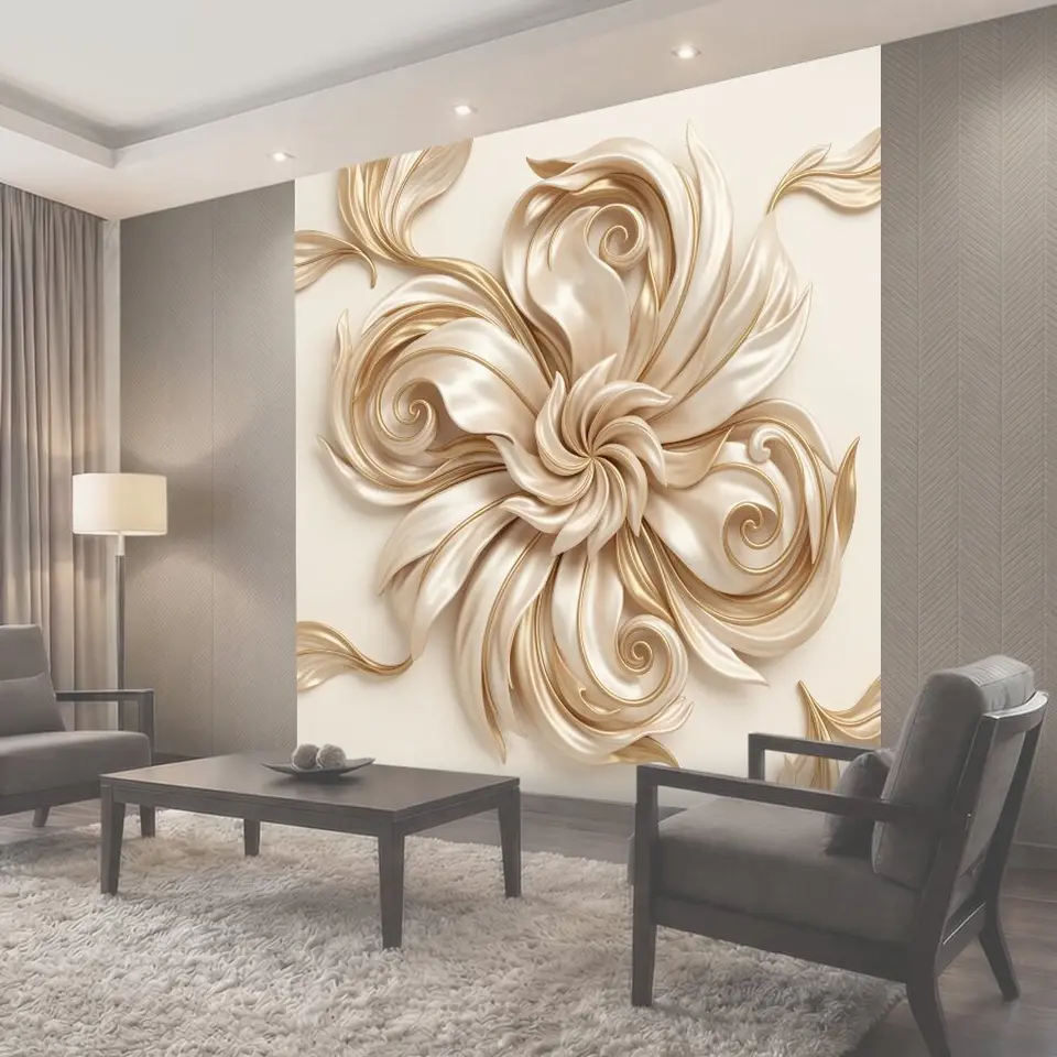 Фотообои 3D барочный цветок в бежевых тонах