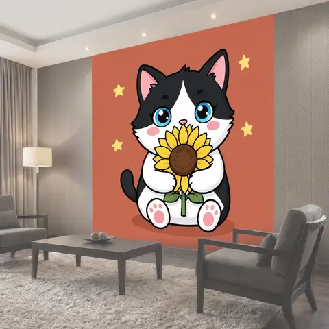 Фотообои Милый котёнок с подсолнухом