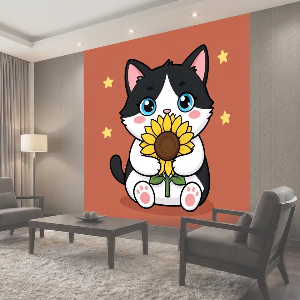 Фотообои Милый котёнок с подсолнухом