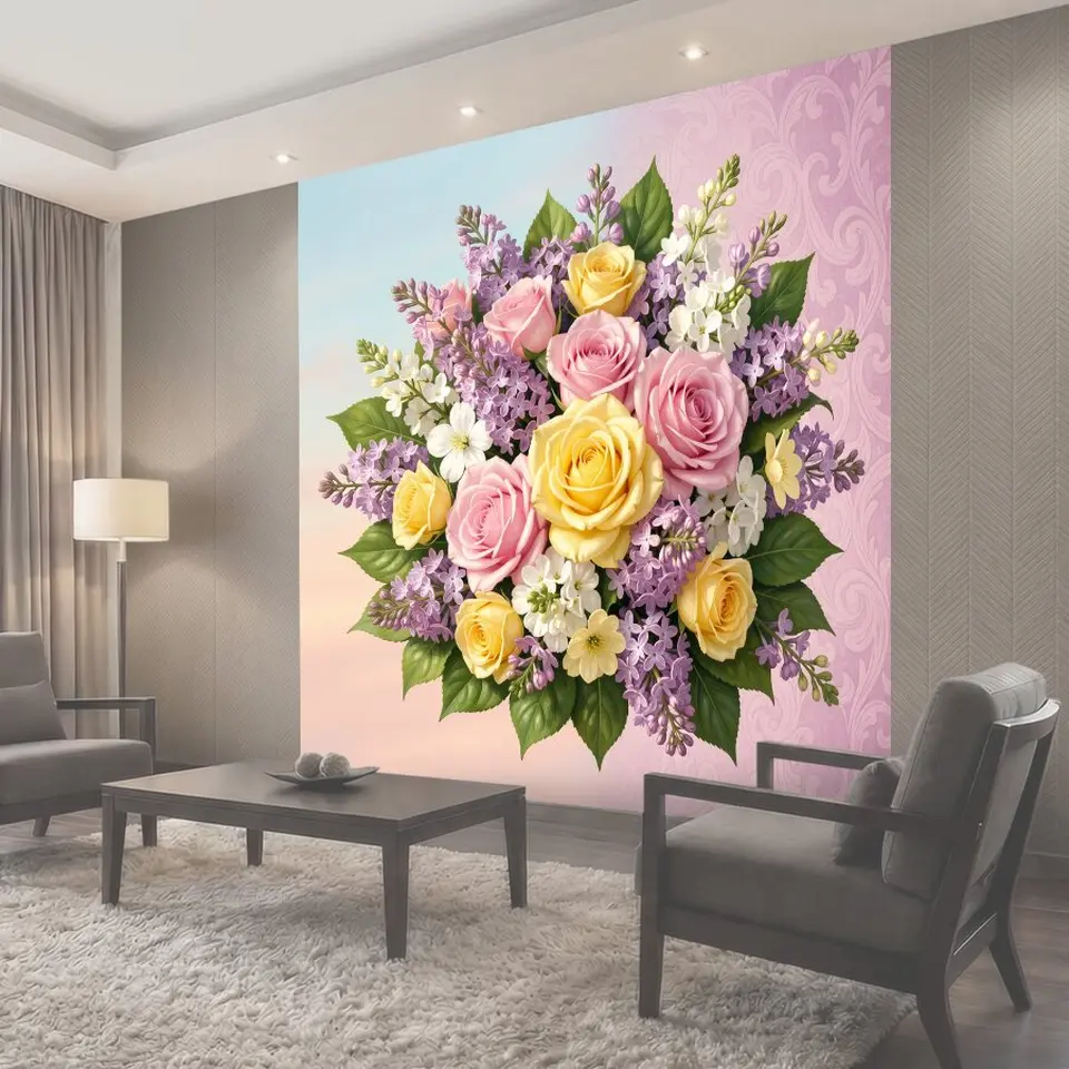 Фотообои Розово-желтый цветочный букет