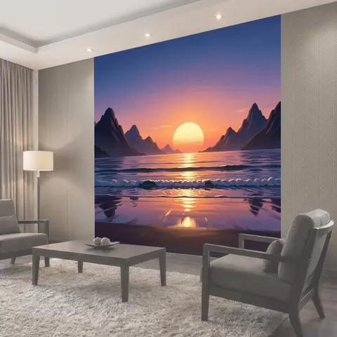 Фотообои Морской закат между горами