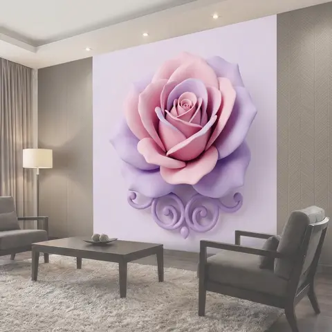 Фотообои Розово-лавандовая 3D роза с завитками