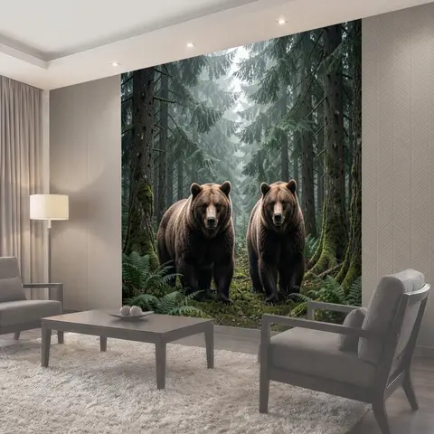 Фотообои Два бурых медведя в лесу