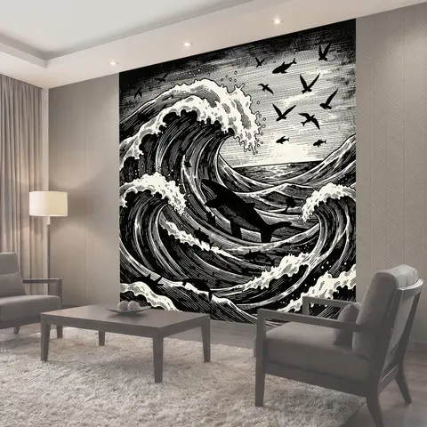 Фотообои Морская буря и стая птиц