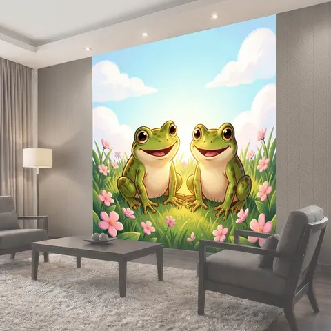 Фотообои Две улыбающиеся лягушки в цветах