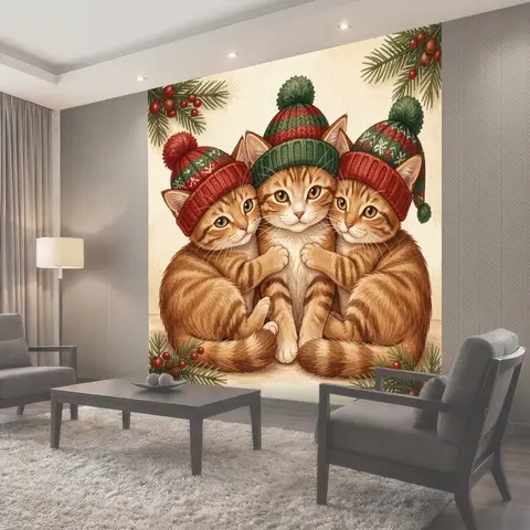 Фотообои Три рыжих котёнка в шапках