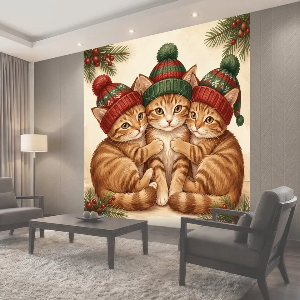 Фотообои Три рыжих котёнка в шапках