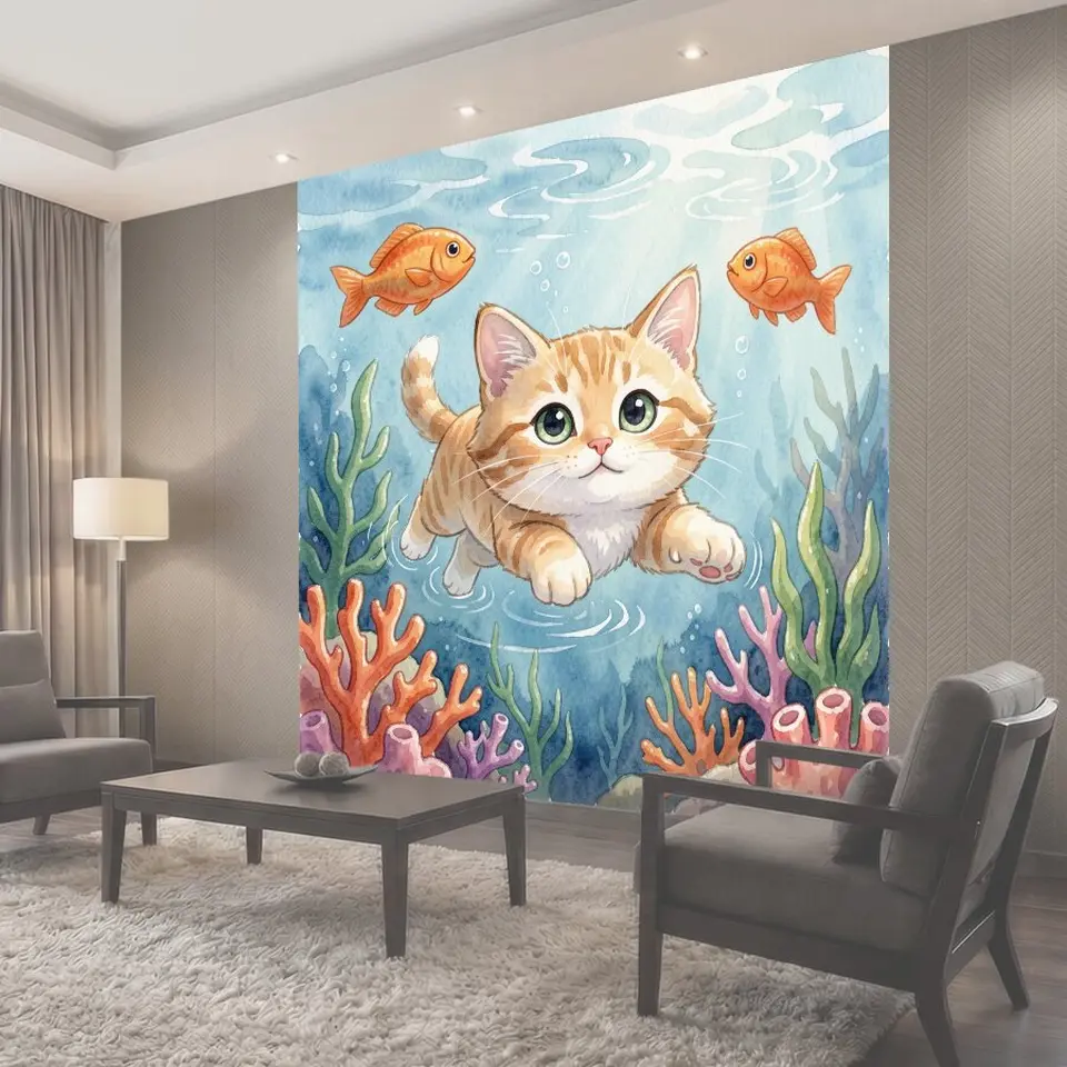 Фотообои Котик в подводном царстве