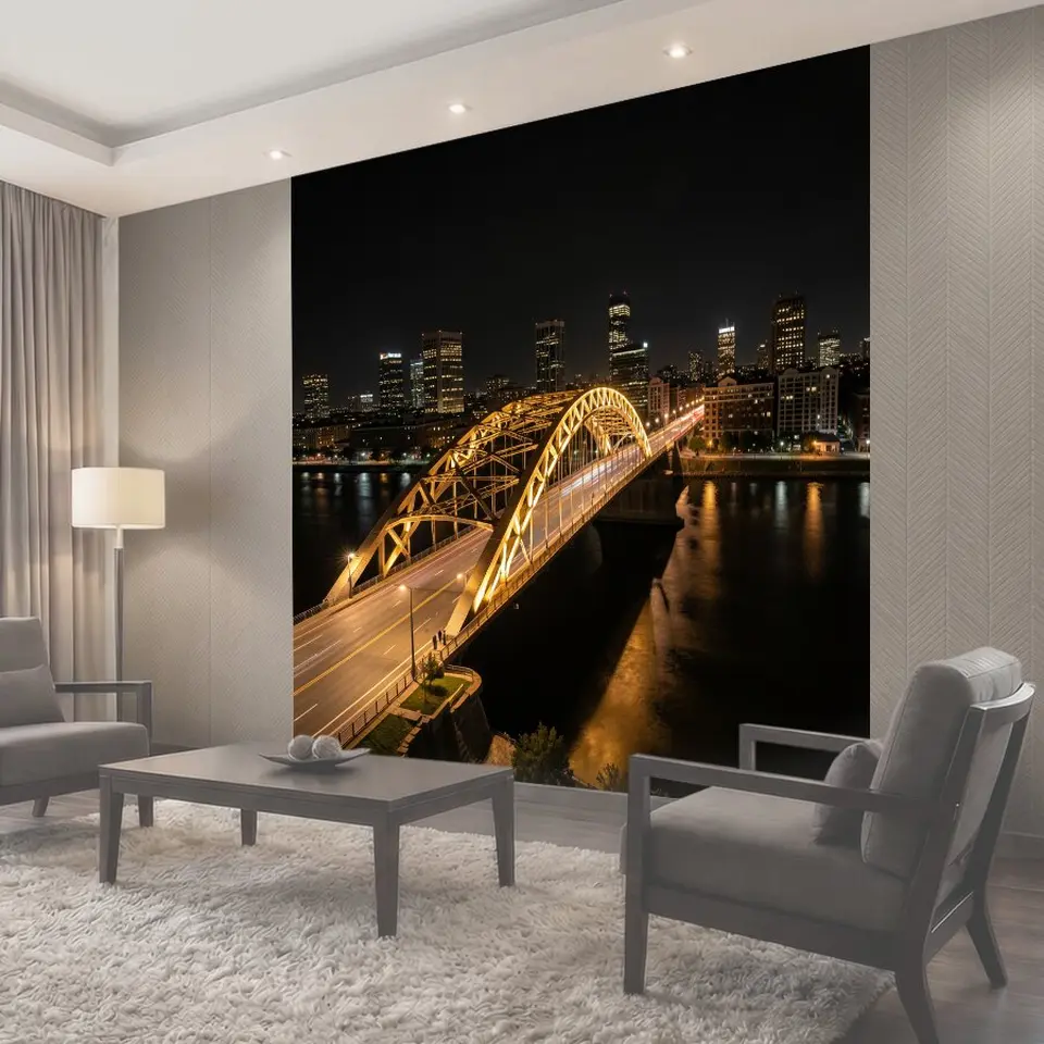 Фотообои Ночной город и светящийся мост