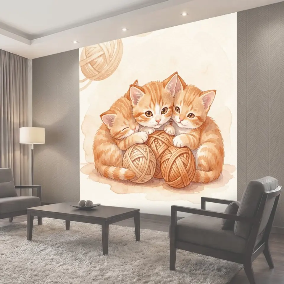 Фотообои Три рыжих котенка с клубком