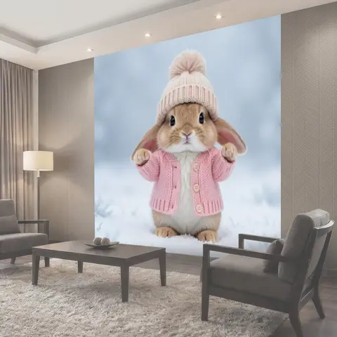 Фотообои Кролик в розовой шапке