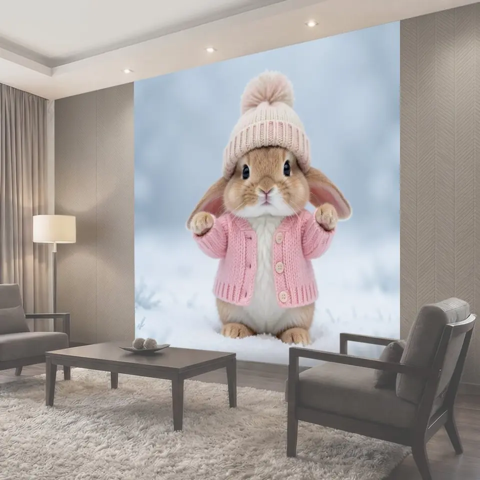 Фотообои Кролик в розовой шапке