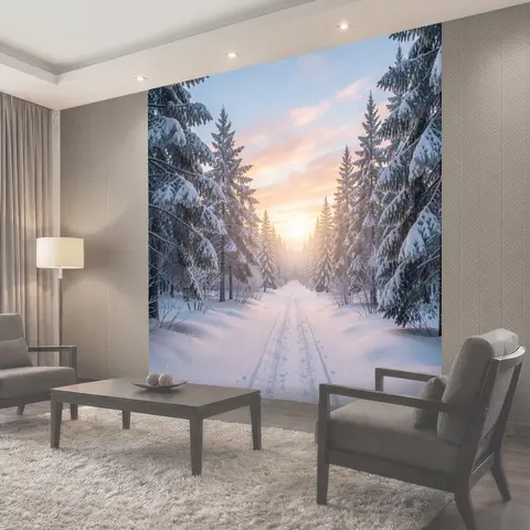 Фотообои Зимний лес на рассвете