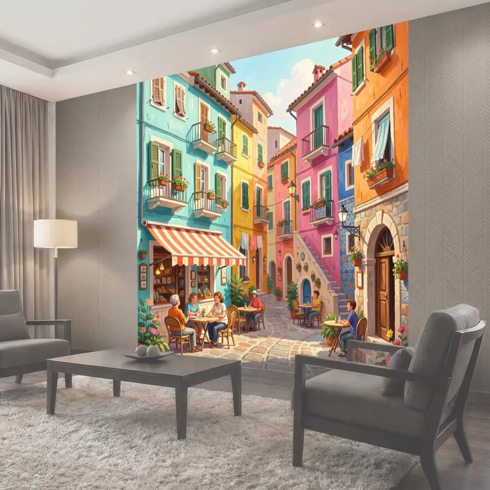 Фотообои Яркая итальянская улочка с кафе