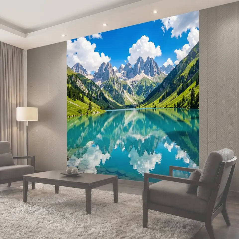 Фотообои Горное озеро с отражениями и пиками
