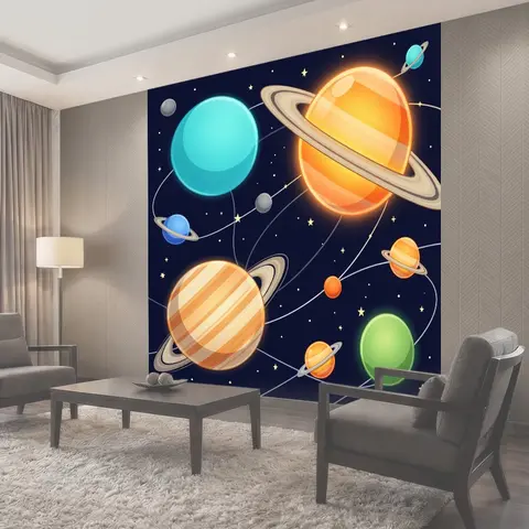 Фотообои Солнечная система с яркими планетами