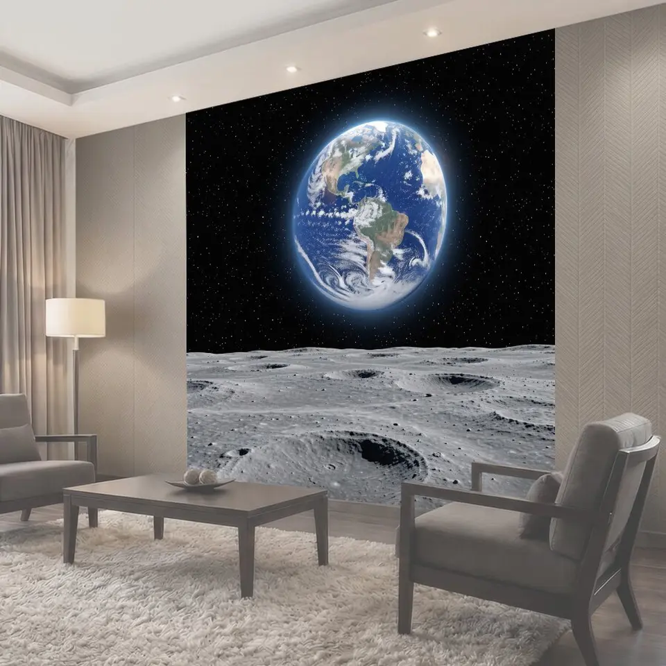 Фотообои Земля над лунной поверхностью